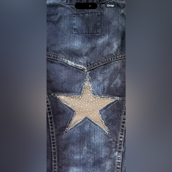 Aeropostale Rhinestone Star Patched Reworked Distressed Blue Black Denim Jacket - Picture 7 of 11